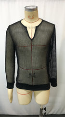 HEARUJOY  -  Men's Transparent Mesh Shirt V-Neck Long Sleeve Casual Loose Fit Breathable Summer Top Trendy Streetwear Fashion