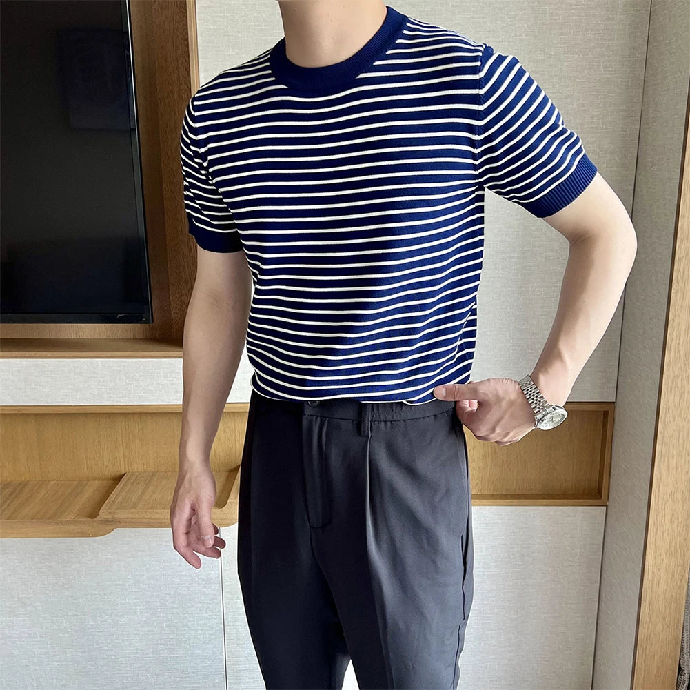 HEARUJOY  -  Crew Neck Blouse Men Korean Style T-shirt Applicable Gender Men Brand New Condition Korean Style Fashion Summer Casual Outfit