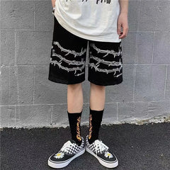 Hearujoy Summer trend ins dark high street hip-hop print personality casual shorts men's elastic waist tie quick-drying pants