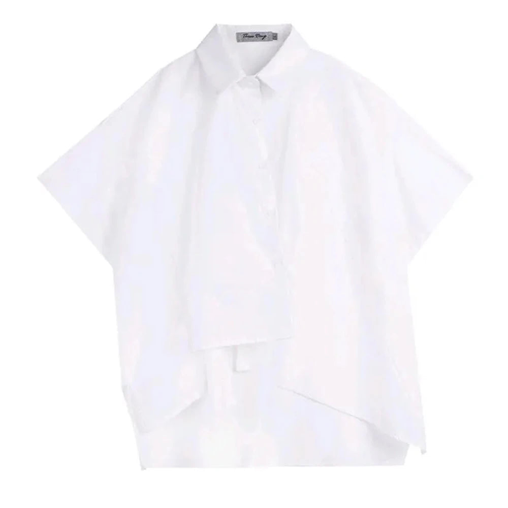 HEARUJOY  -  Mens Shirt Irregular Five-Point Sleeves Dark Casual Shirt Streetwear Fashion Y2k Splicing Short-Sleeved Top Men'S Clothing