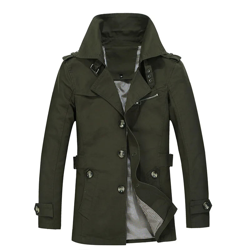 HEARUJOY  -  Vintage Men Jacket Coat 2025 New Spring Long Sleeve Lapel Outerwear Fashion Medium Long Style Trench Clothes Overcoat Streetwear