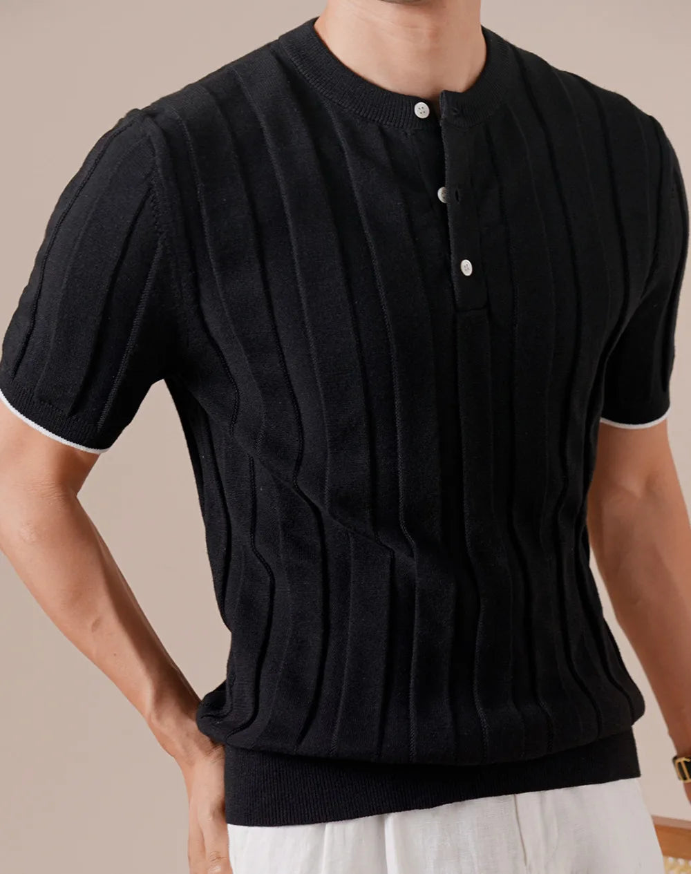 HEARUJOY  -  Cotton Linen Blend Italian Henley Collar Short Sleeve Polo Shirt Men Social Club Outfits Summer Top Thin T-Shirt Tee Shirt Homme