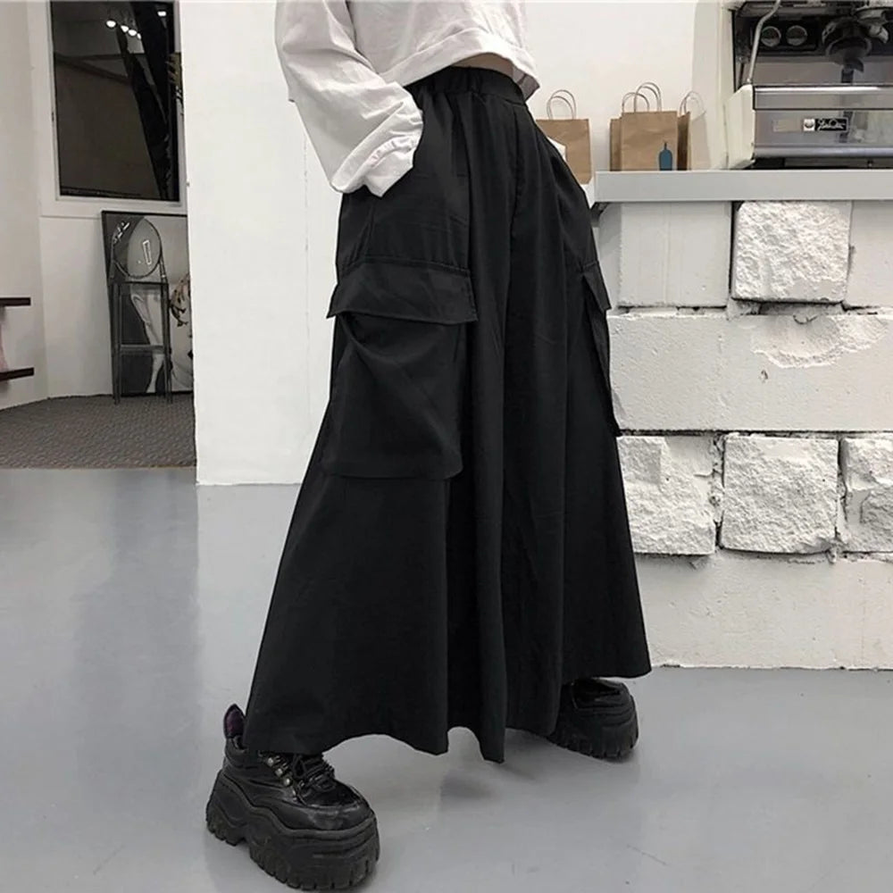 HEARUJOY  -  XS-5XL Gothic Culottes Dark Workwear Big Pocket Samurai Pants Hakama Genderless Streetwear Wide-Leg Pant Men'S Clothing 2025 New