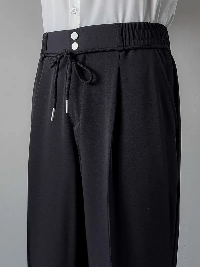 HEARUJOY  -  Korean Men Casual Suit Pants Elastic Waist Straight Wide leg Trousers Spring Autumn Fashion Youth  Pant Streetwear High Quality
