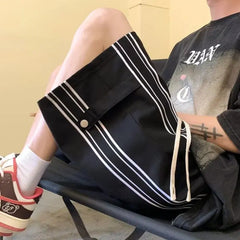 HEARUJOY  -  Fashionable Side Striped Sports Shorts Men's Loose Mid-trousers Handsome Straight Five-point Pants