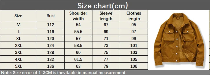 HEARUJOY  -  Men's High-end American Retro Heavy Denim Jacket Spring and Fall New Lapel Loose Single-breasted Cotton Cargo Jacket