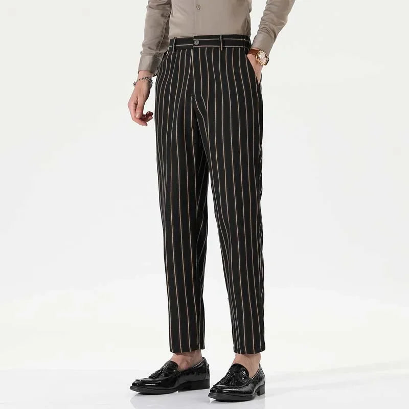HEARUJOY  -  Men's Spring and Fall New Fashion Striped Business Casual Nine Straight Leg Suit Pants