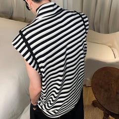 Hearujoy Mens Japanese Striped Casual Vest 2024 New Genderless Fashion Youth Trend Versatile High Collar Sleeveless Tank Top Unisex