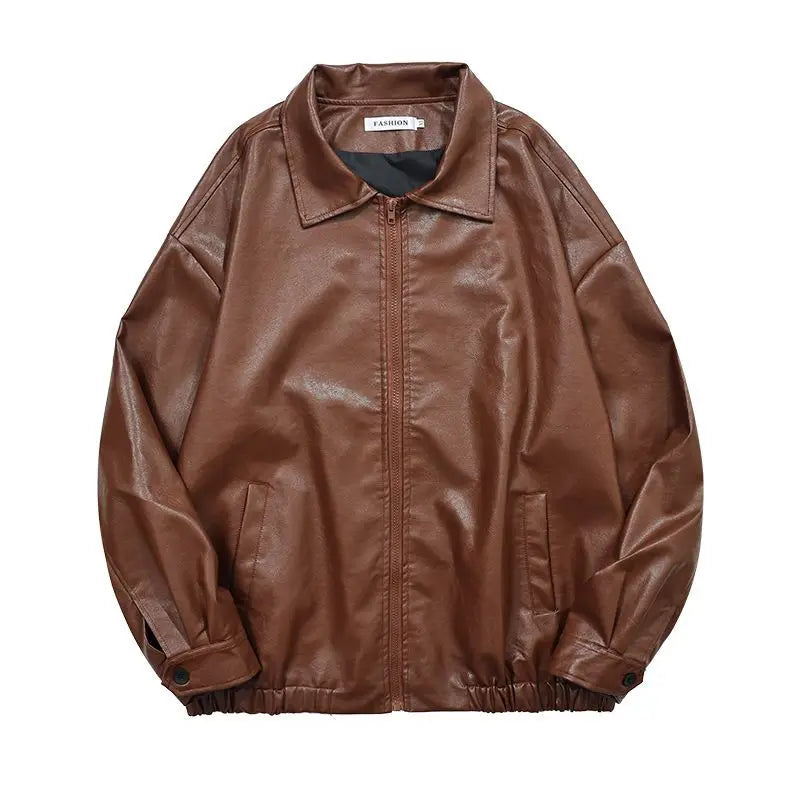 Hearujoy Pu Leather Jacket Men Brown Retro Motorcycle Jacket Autumn Korean Fashion Fried Street Loose Zipper Bomber Jacket Learher Coats