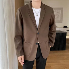 Hearujoy Shoulder Padded Blazer Men Slim Fit Fashion Social Mens Dress Jacket Korean Casual Suit Jacket Mens Office Formal Jackets Coat