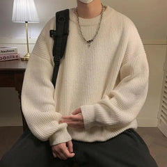 Hearujoy Round Collar Pullover Sweater Solid Colour Basic Men Women Autumn Winter Parsimonious Simple Couple Knit Sweater Warm Soft