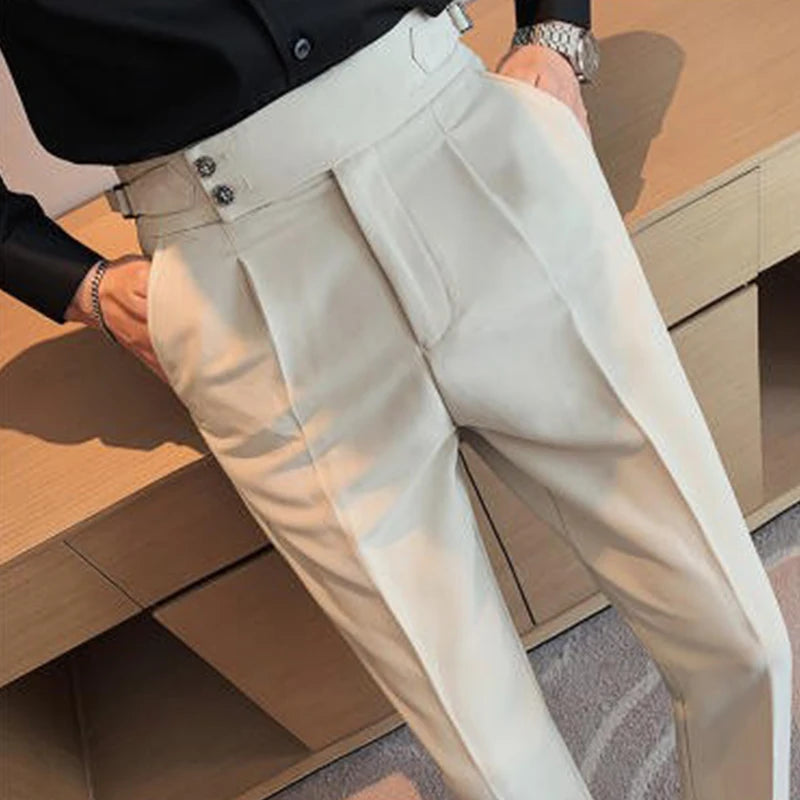 HEARUJOY  -  Men's Luxury Draped Baggy Suit Pants Casual Button-down Solid Color Straight Premium Elegant Dress Pants