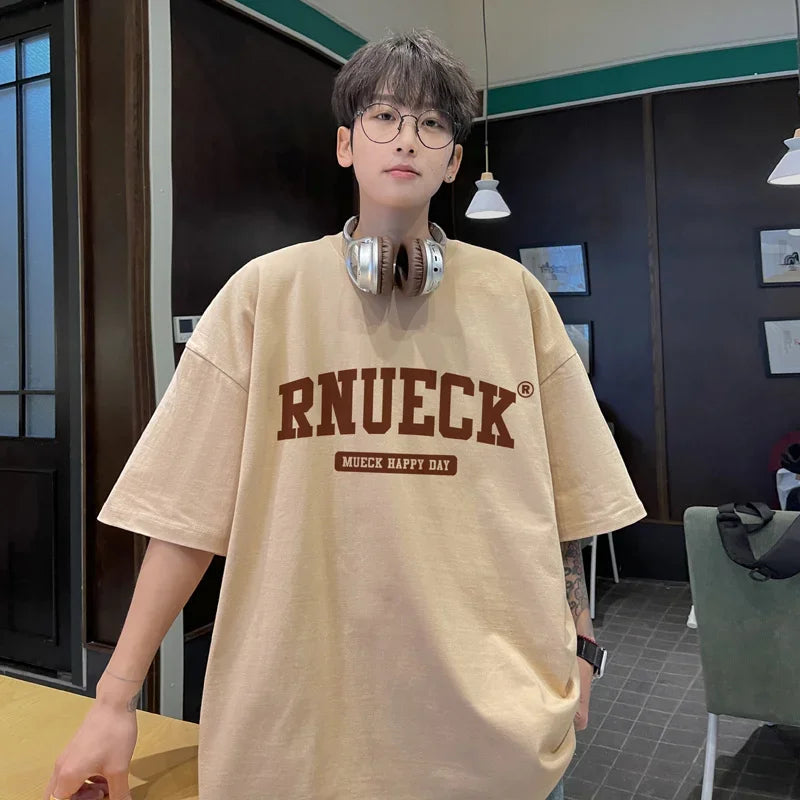 HEARUJOY  -  T Shirt Oversized Cotton For Men White 5XL Men's Letter Print T-shirts Men Casual Wear Summer Tee Shirts Big Size
