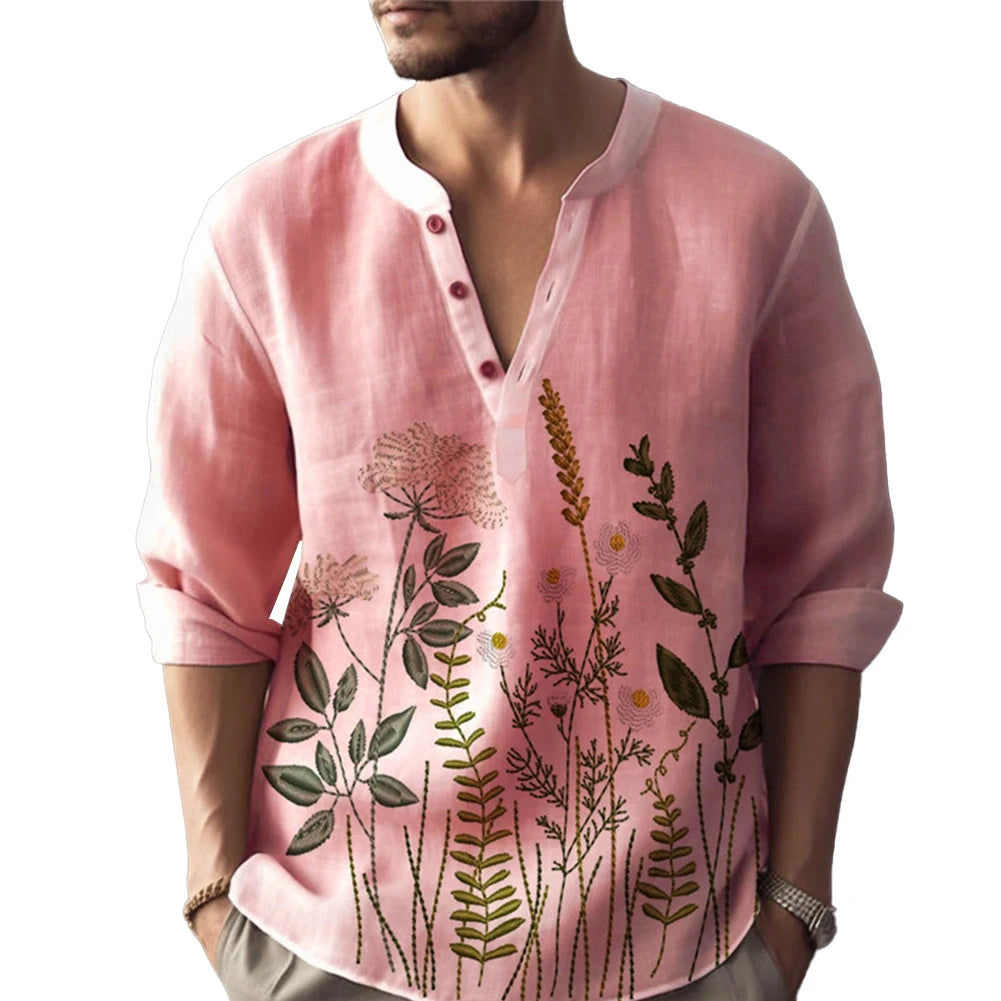 HEARUJOY  -  Blouse Men Shirt Party Traveling Single Breasted Solid Cotton Summer T Shirt Henley Tops Lightweight Turn-down