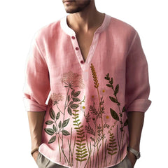 HEARUJOY  -  Blouse Men Shirt Party Traveling Single Breasted Solid Cotton Summer T Shirt Henley Tops Lightweight Turn-down