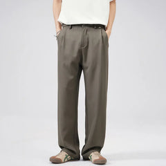 HEARUJOY  -  New Fashion Men's Suit Pants Summer Single Pleated Casual Wide Leg Draped Full Length Trousers Thin Male Bottoms