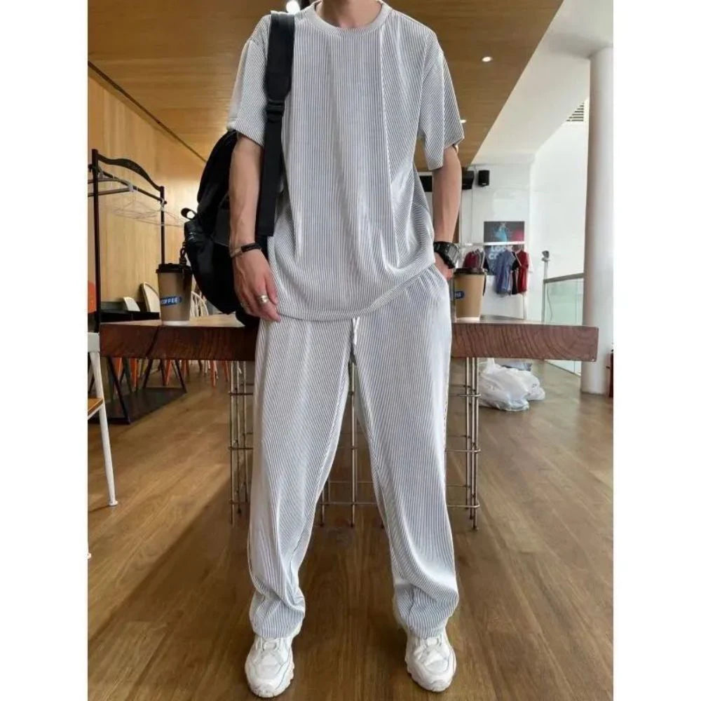 Hearujoy 2024 Elastic Louver Loose Ice Silk Short-sleeved Sports Two-piece Set Summer Leisure and Comfortable Home Suit Sportswear Suit