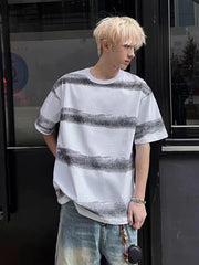 HEARUJOY  -  250G Cotton Summer T-shirts Men Korean Fashion Irregular Stripes Basic Tees Y2K Tops Short Sleeve Oversized T Shirts