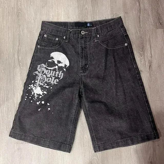 Hearujoy Y2K Vintage Shorts Harajuku Hip Hop Printing Baggy Denim Gym Shorts Summer New Men and Women Gothic Basketball Shorts Streetwear