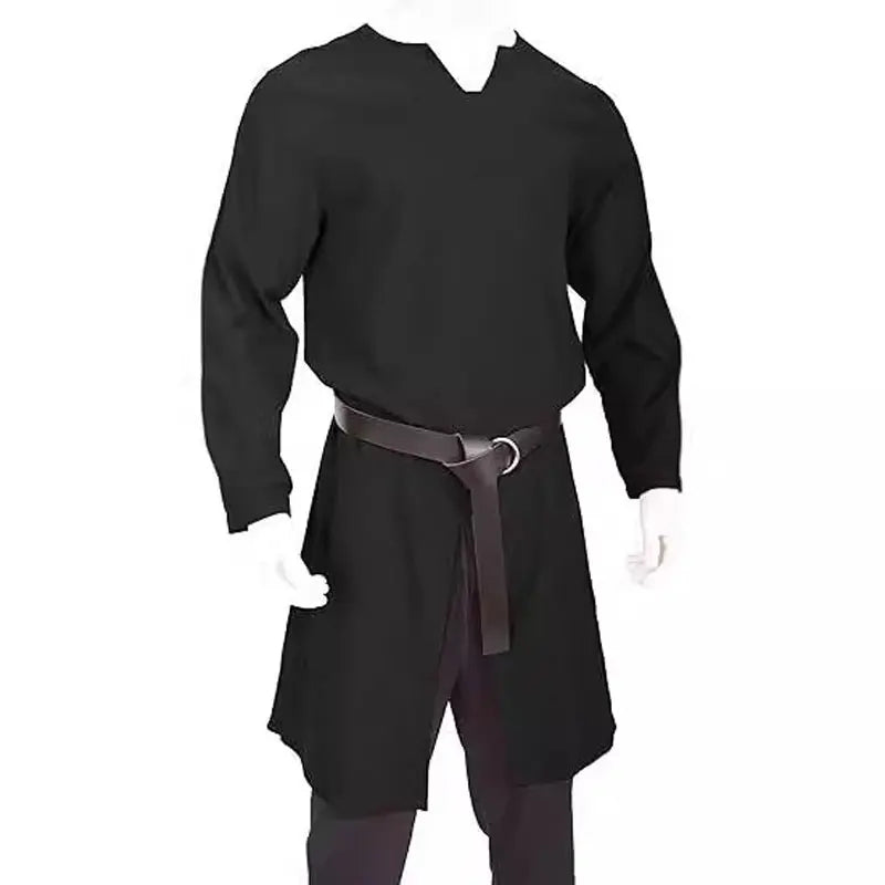 HEARUJOY  -  Streetwear Long Sleeve Tshirt For Men European Medieval Knight Top Vintage Loose V-neck Split Long Gown Pullover