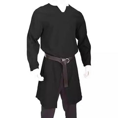 HEARUJOY  -  Streetwear Long Sleeve Tshirt For Men European Medieval Knight Top Vintage Loose V-neck Split Long Gown Pullover
