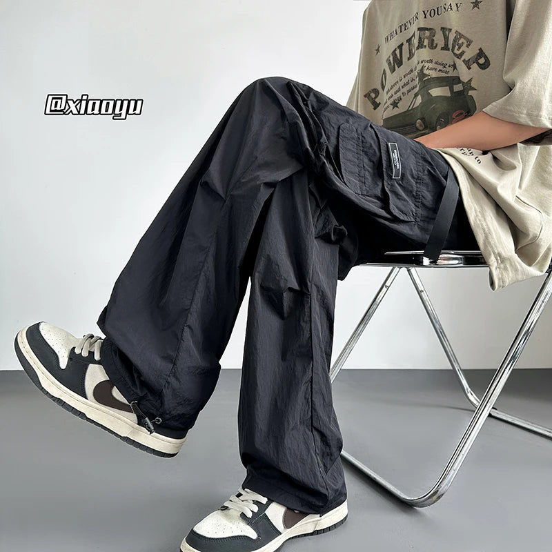 HEARUJOY  -  Streetwear Spring Summer Casual Men Trousers Solid Color Harajuku Lightweight Cargo Pants Fashion Straight Men's Pants