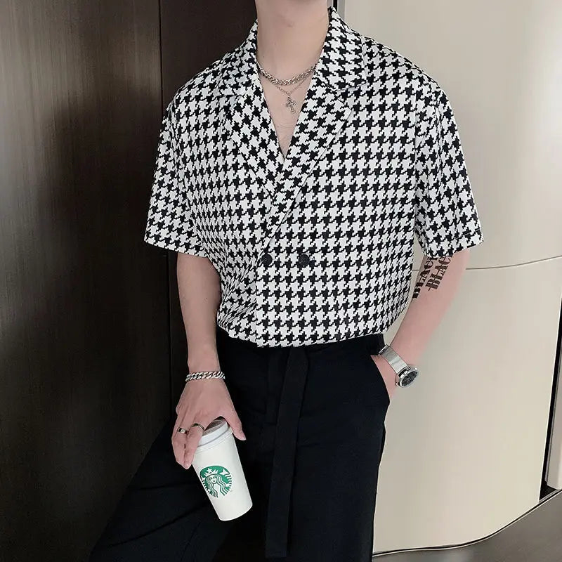 HEARUJOY  -  Summer Short-sleeved Shirts Men Fashion Retro Plaid Shirts Men Streetwear Korean Loose Casual Shirts Mens Dress Shirts M-XL