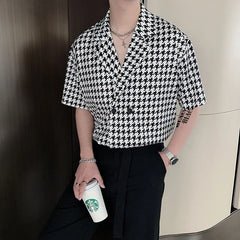 HEARUJOY  -  Summer Short-sleeved Shirts Men Fashion Retro Plaid Shirts Men Streetwear Korean Loose Casual Shirts Mens Dress Shirts M-XL