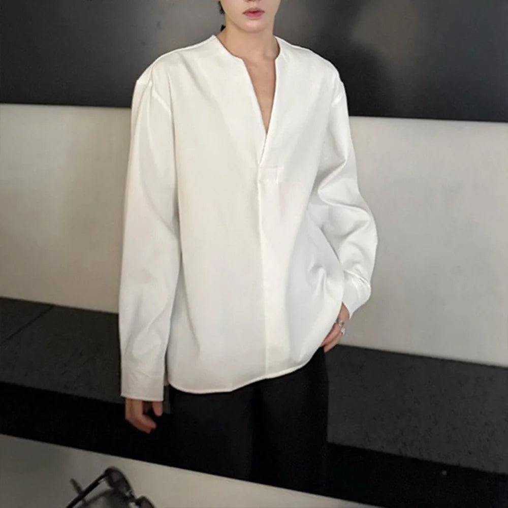 HEARUJOY  -  Mens Shirt V-Neck Sexy Nightclub Shirt Streetwear Ballroom Fashion Elegant Versatile Long-Sleeved Top Men'S Clothing 2025 New