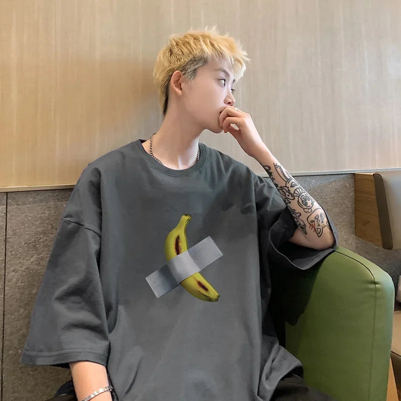 HEARUJOY  -  T Shirt Oversized Cotton For Men White Men's Banana Print T-shirts 5XL Male Casual Wear Summer Tee Shirts Unisex Big Size