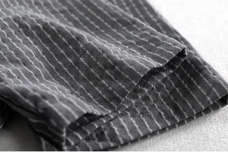HEARUJOY  -  Men's Casual Cotton Shirt Short Sleeve Blouse Tops Summer Botton Pinstripe Holiday Shirt Comfortable Handsome Men Henley Shirt
