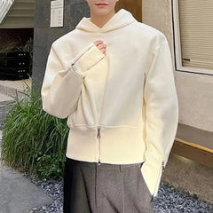 Hearujoy Mens Autumn Korean Y2k Waist Cuff Zipper Slim Waist Short Hooded Sweatshirt Essential Fashion Youth Solid Color Top For Men