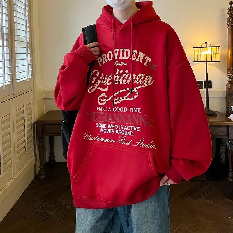 HEARUJOY  -  Men's Oversized Hoodie White With Hat 5XL Funny Hoodies Oversize for Men Letter Print Man Casual Wear Hoody Male Sweatshirt