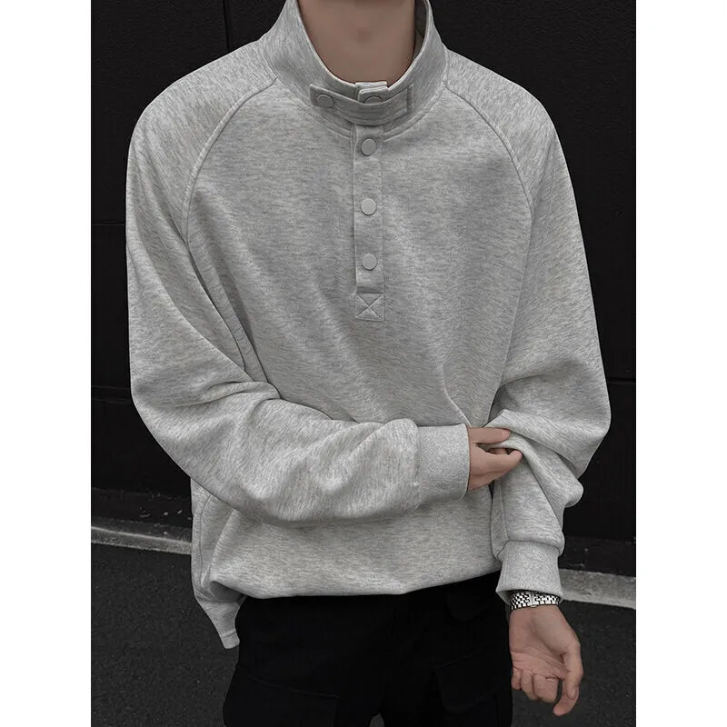 HEARUJOY  -  Grey Black Hoodie Men Casual Stand Up Collar Sweatshirt Men Streetwear Korean Loose Pullover Hoodie Mens Hoody Plus Size 4XL