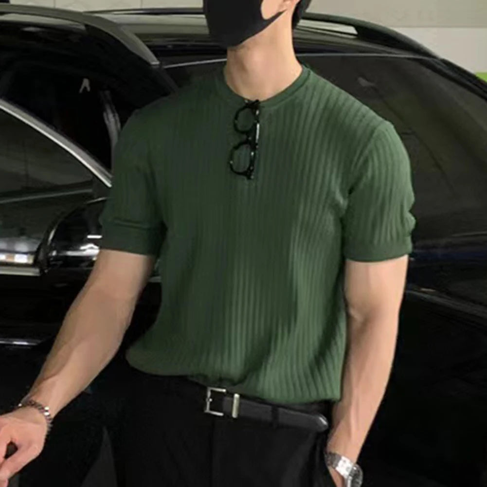 HEARUJOY  -  Men T Shirt T Shirt Casual Men O Neck Short Sleeve Solid Color Streetwear T Shirt For Men Fashion High Quality