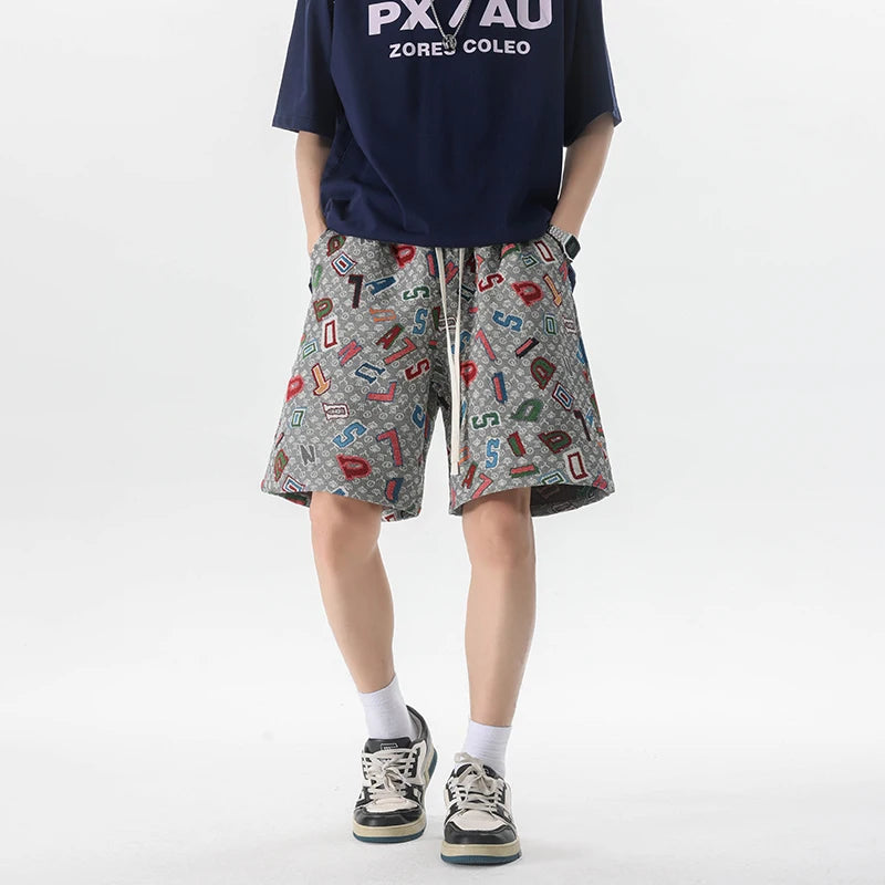 HEARUJOY  -  Summer Men Shorts Harajuku Casual Print Short Pants Beach Shorts patchwork Print Sports shorts Five Points Shorts