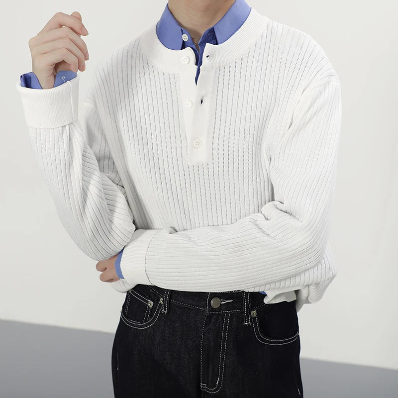 HEARUJOY  -  Stylish Men's Knitting Pullover Tops Autumn Daily Casual Long Sleeve O Neck Button Sweaters For Men Fashion Solid Color Sweater