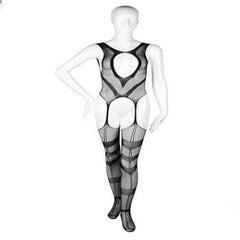 Hearujoy Mens Ultra-thin Black Lingerie Men's Sexy Transparent Mesh Lace Jumpsuit Set See Through Vest Stockings Tights Onesie