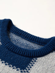 HEARUJOY  -  New Popular Autumn Winter Plaid Jacquard Pattern Pullover Sweater Casual Round Neck Contrast Color Knitted Men's Pullover