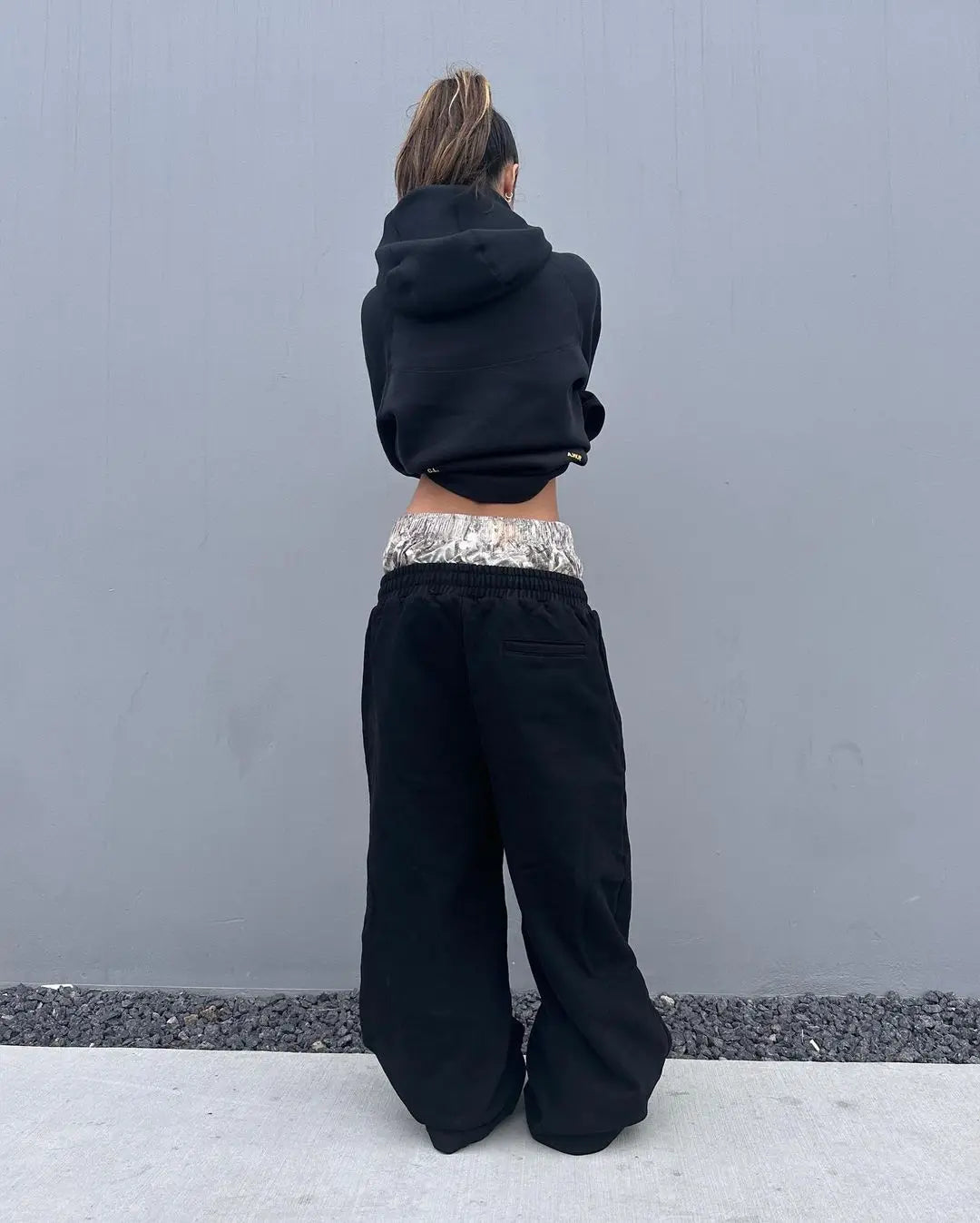 Hearujoy Street Harajuku Y2K Leaf Camouflage Double Cuff Sports Pants Women's Summer American Trendy Hip-Hop Low-Waist Casual Pants