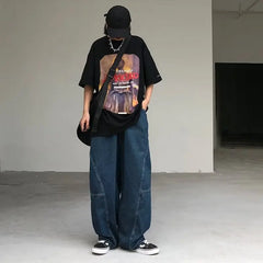 Hearujoy New Streetwear Patchwork  Jeans Cargo Pants Loose Plus Size Wide Leg Pants Harajuku Casual Denim Pants Men Clothing Y2K