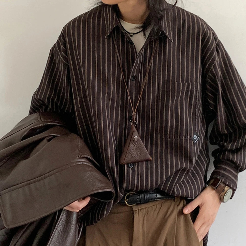 HEARUJOY  -  All Season Casual Shirt Streetwear Shirt Fashion Shirt Striped Shirt Solid Color Pattern Non-elastic Shirt Polyester Fabric