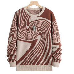 HEARUJOY  -  Men Jacquard Pattern Sweaters Knitted Tops Long Sleeve Round Pullover Thicken Warm Knitwear Autumn Winter Harajuku Streetwear