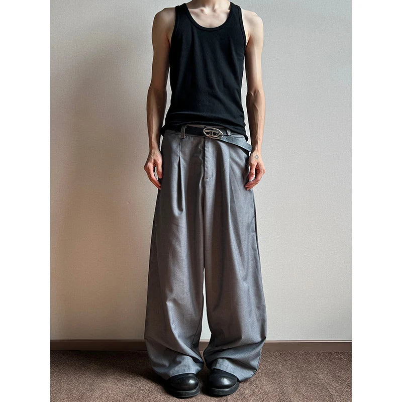 HEARUJOY  -  Grey Suit Pants Men Oversized Fashion Society Mens Black Dress Pants Korean Loose Wide Leg Pants Mens Office Formal Trousers