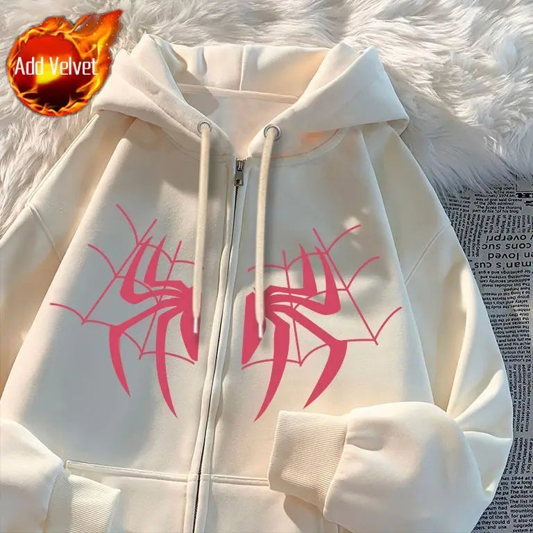 HEARUJOY  -  Man Hoodies Spider Funny Designer Novelty and Sweat Shirt Pastel Color High Quality Aesthetic Full Zip Up Sweatshirts for Men