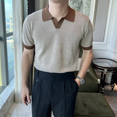 HEARUJOY  -  Men's Color Matching Knitted Short-Sleeved Polo Shirt American Retro Fashion Trend Loose Casual Breathable Summer Men's Tops