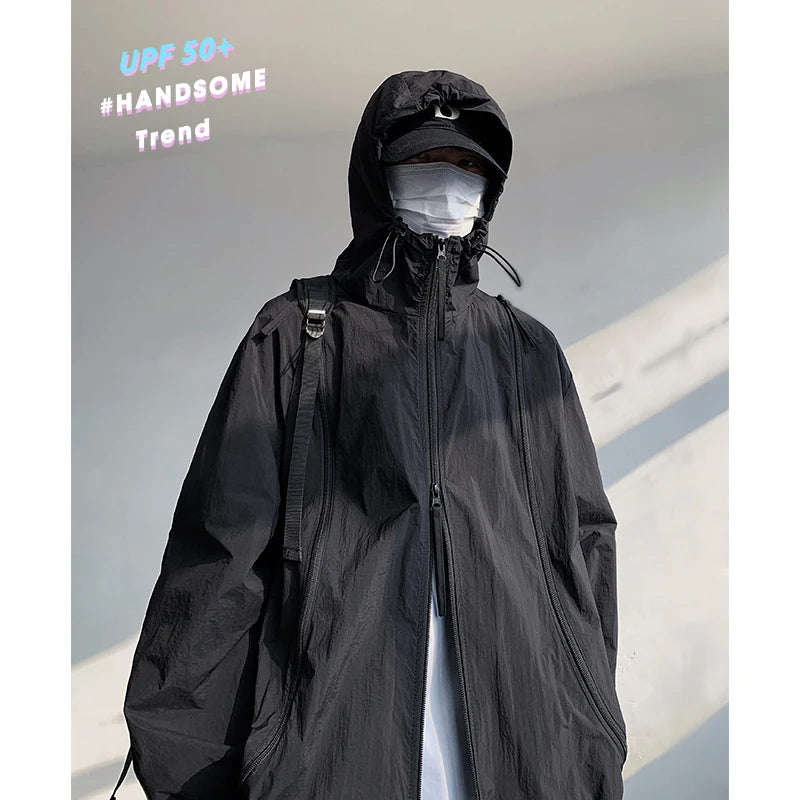 Hearujoy Summer Thin Jacket Men Oversized Fashion Casual Hooded Jacket Men Streetwear Hip-hop Loose Bomber Jacket Mens Track Jackets