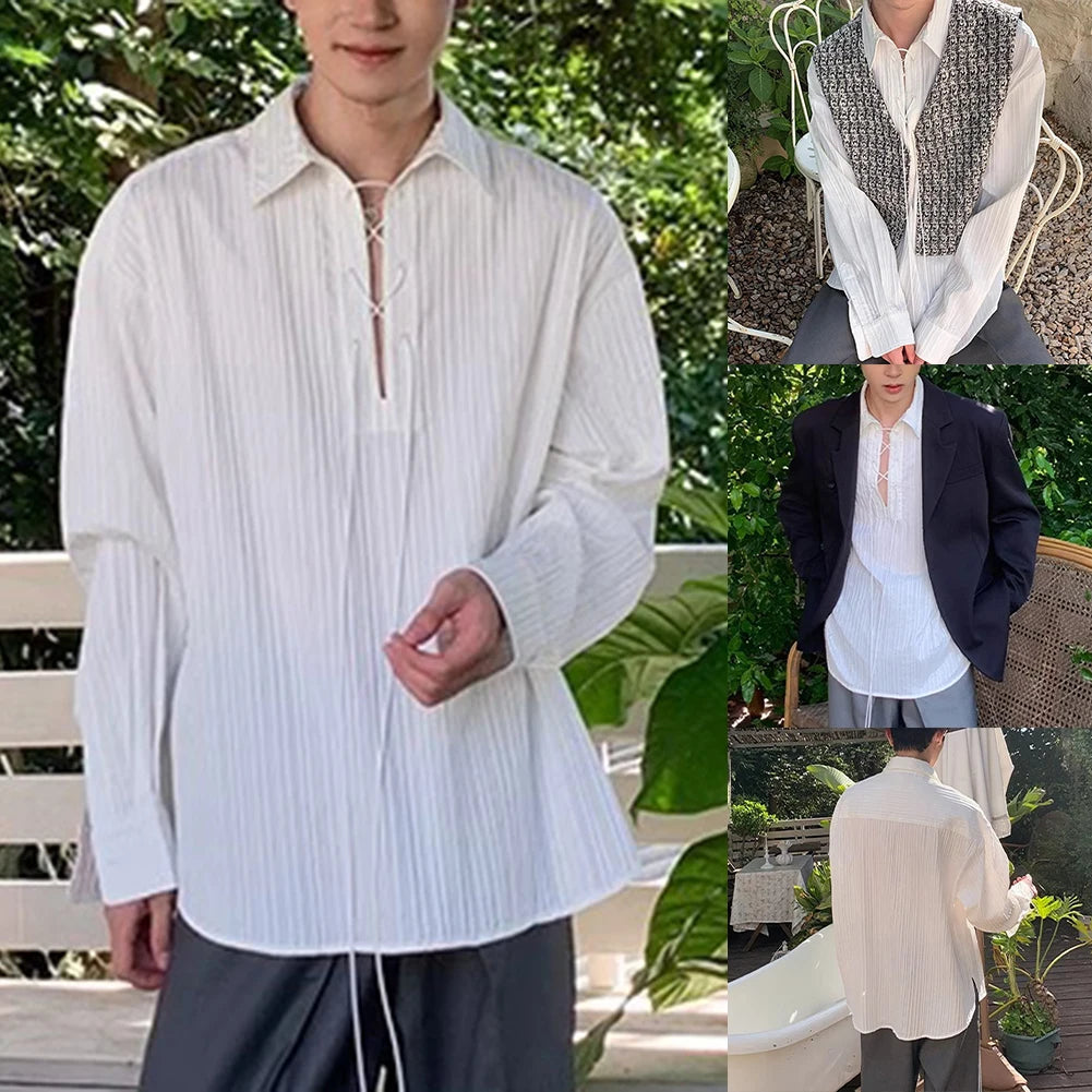 HEARUJOY  -  Casual Outing Regular Clothing Length Slight Stretch Fabric Casual Draped Long Sleeve Shirt Casual Style Shirt