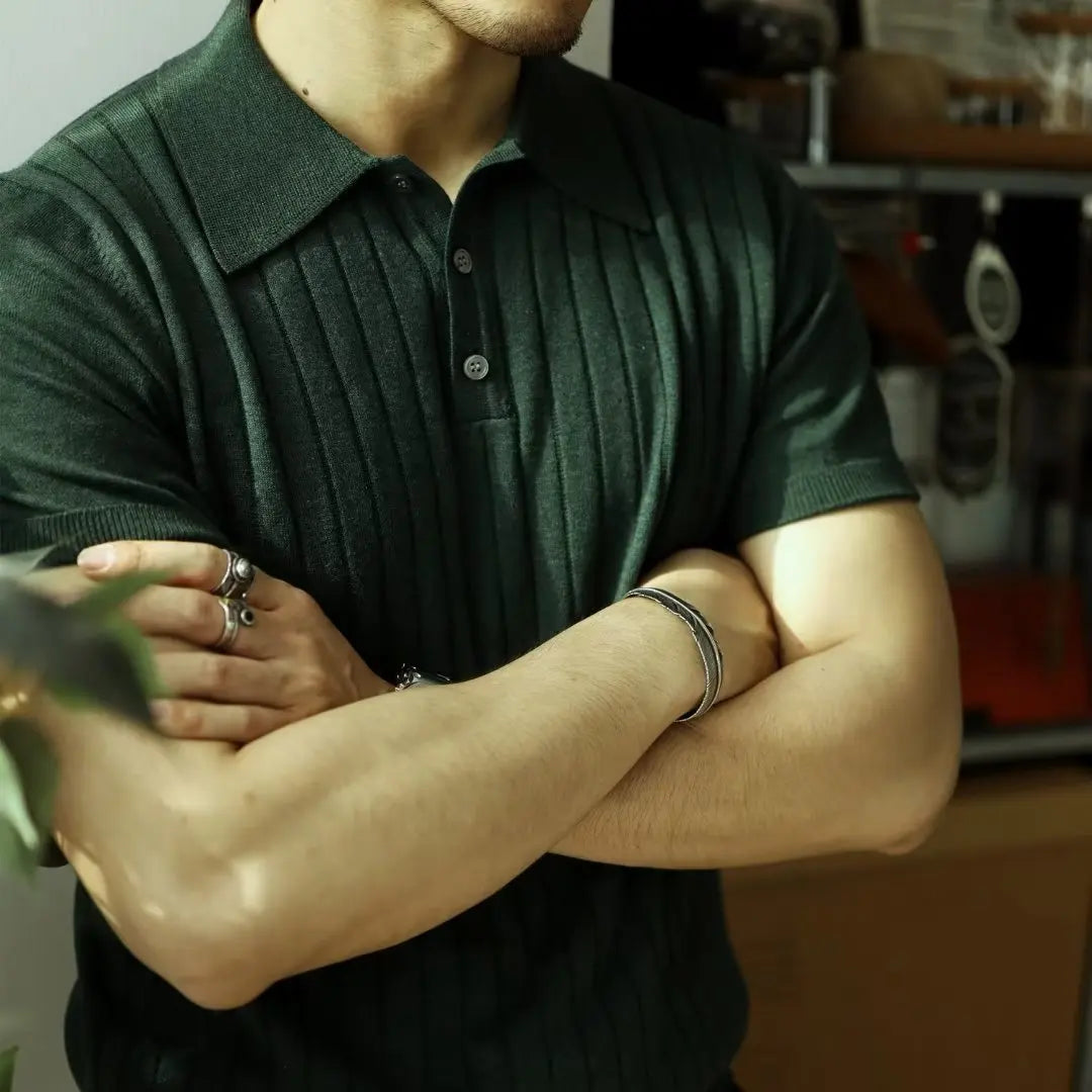 HEARUJOY  -  Summer Men Solid Zipper Knitted Polo Shirt Streetwear Fashion Male Clothes Lapel Slim Basic Business Casual Short Sleeve Tops