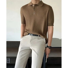 HEARUJOY  -  Summer Short Sleeved T-shirt Men Slim Fit Fashion Casual Knitted T Shirt Men Streetwear Korean White Lapel T Shirt Mens Top